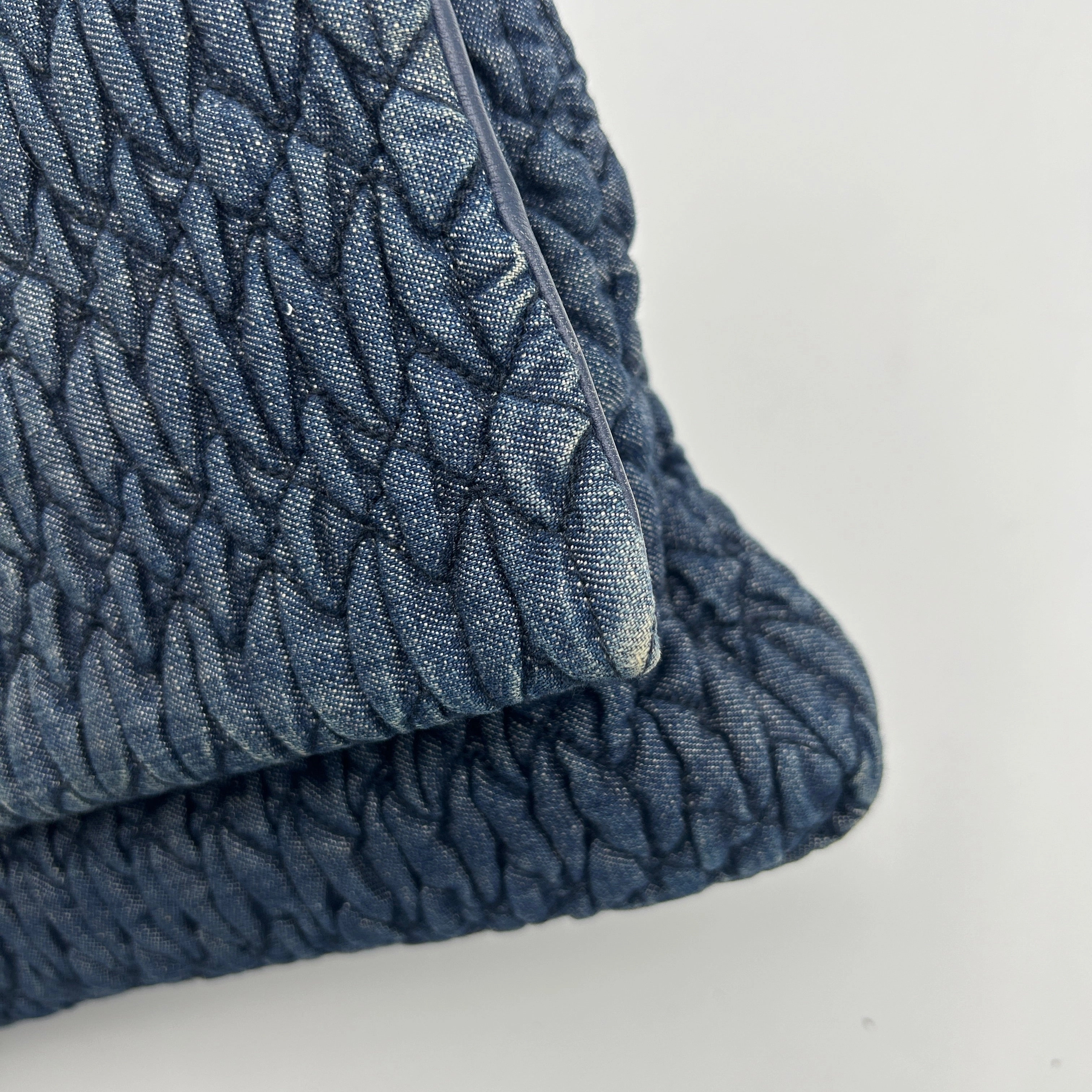 Miu Miu Blue Matelass Denim Leather Crystal Shoulder Bag
