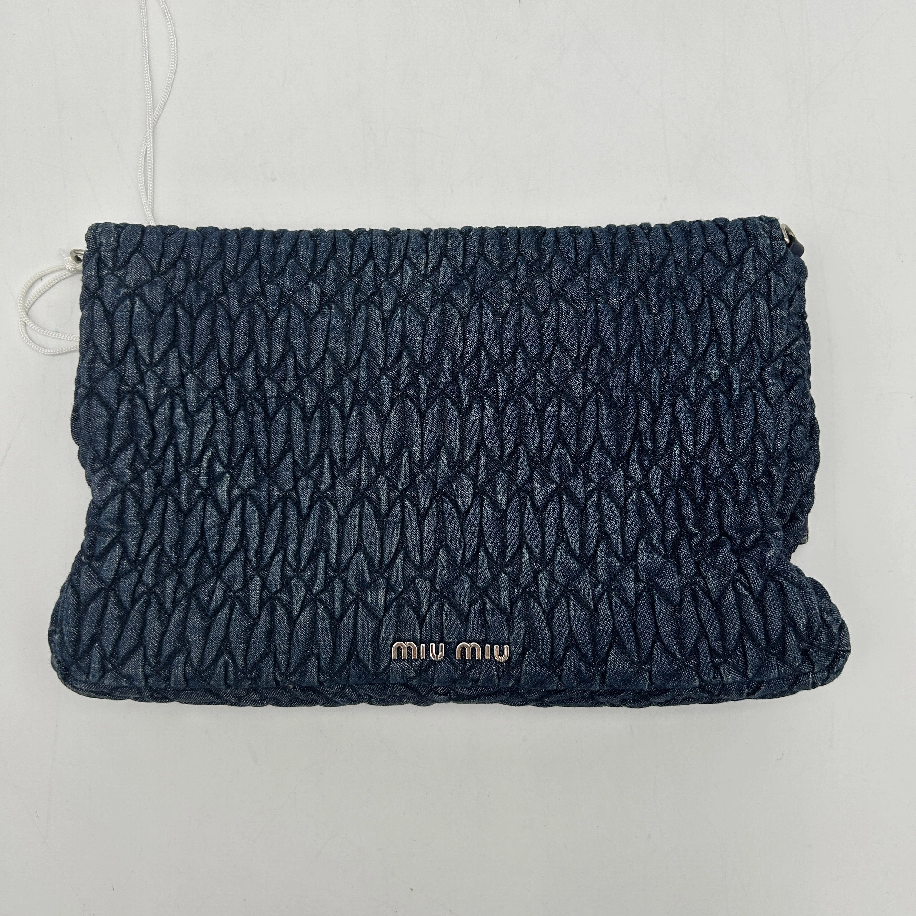 Miu Miu Blue Matelass Denim Leather Crystal Shoulder Bag