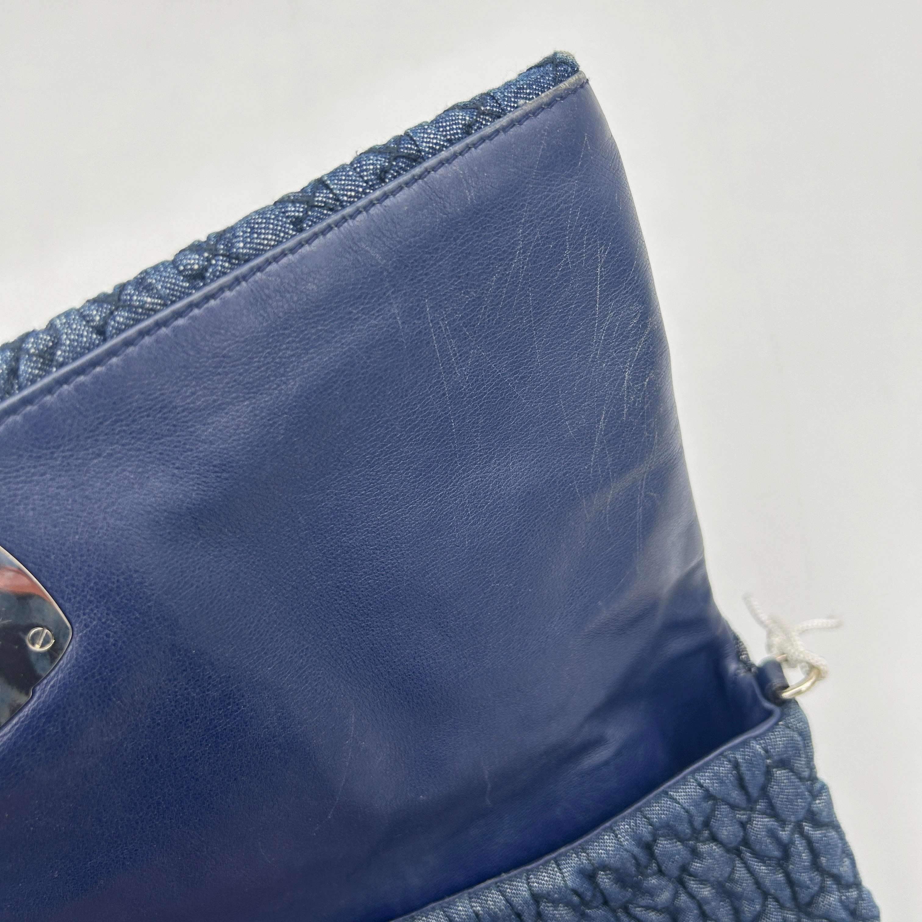 Miu Miu Blue Matelass Denim Leather Crystal Shoulder Bag