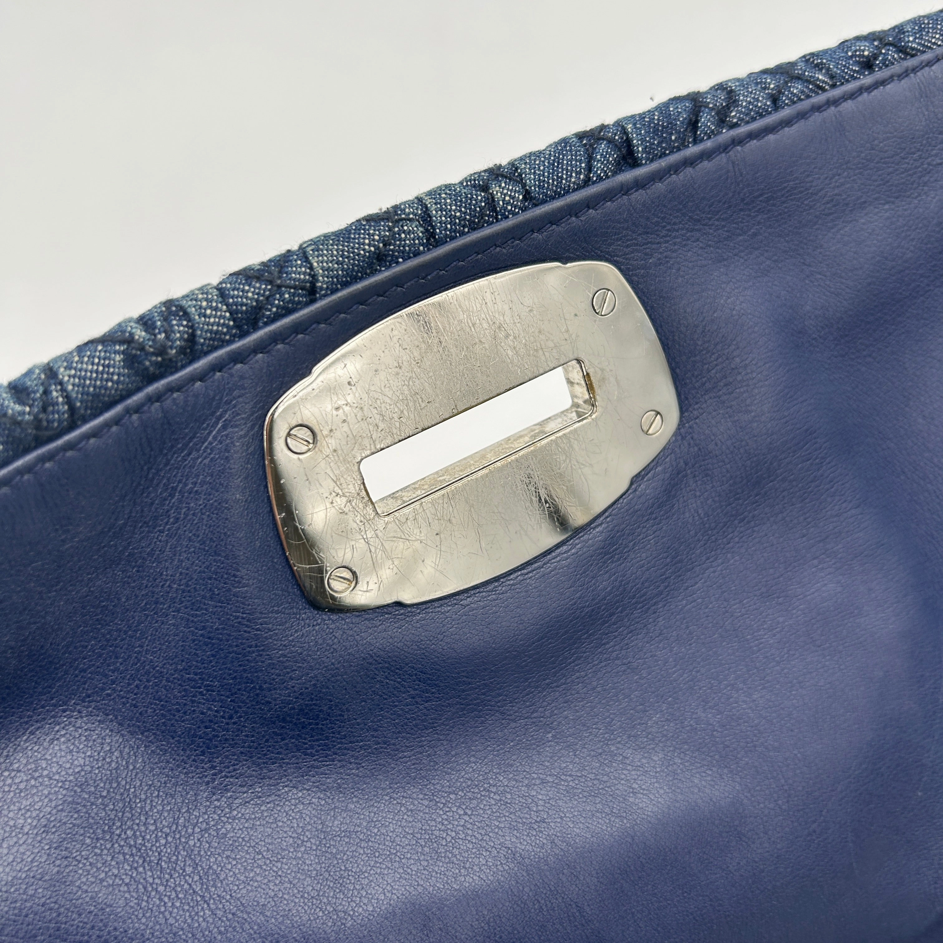 Miu Miu Blue Matelass Denim Leather Crystal Shoulder Bag
