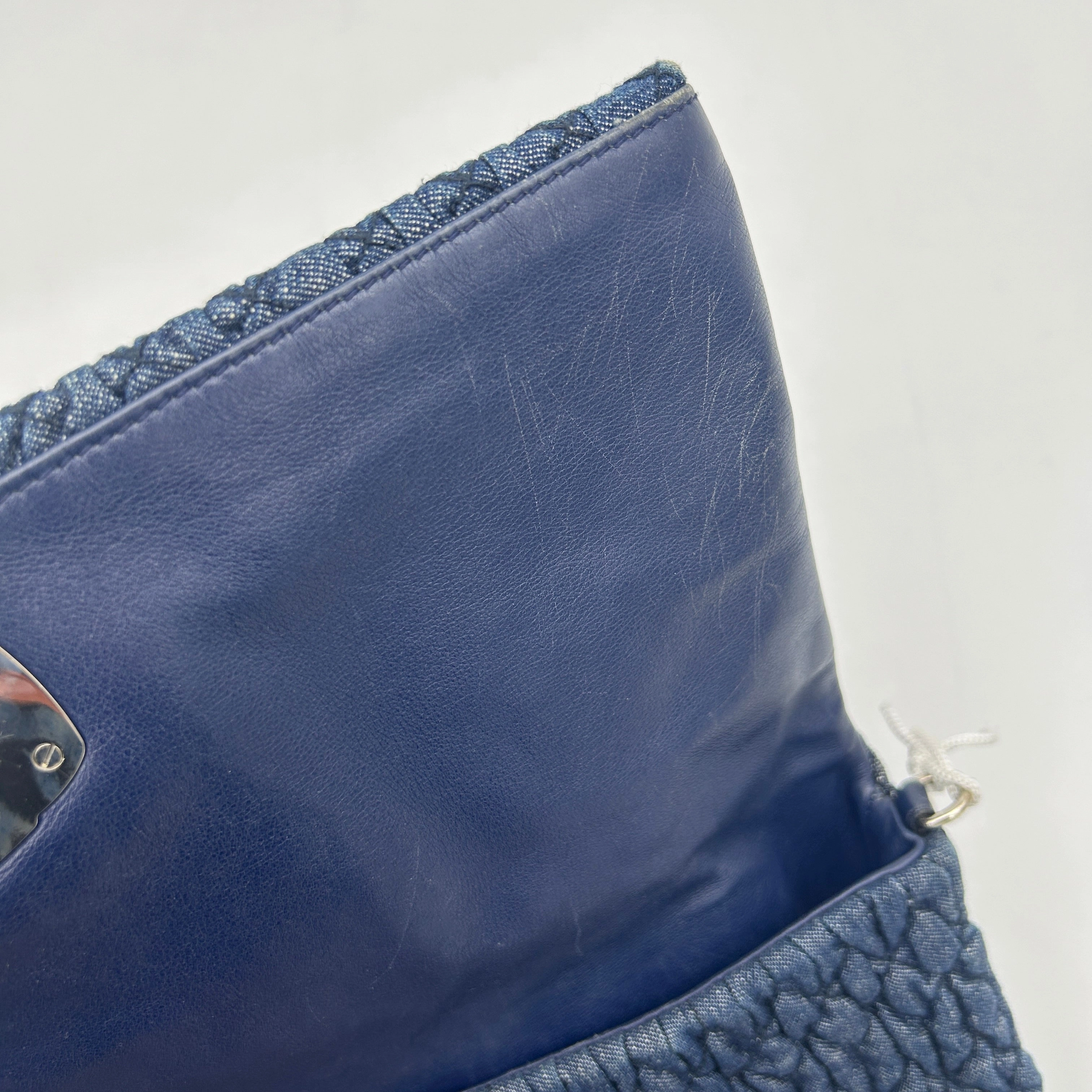 Miu Miu Blue Matelass Denim Leather Crystal Shoulder Bag