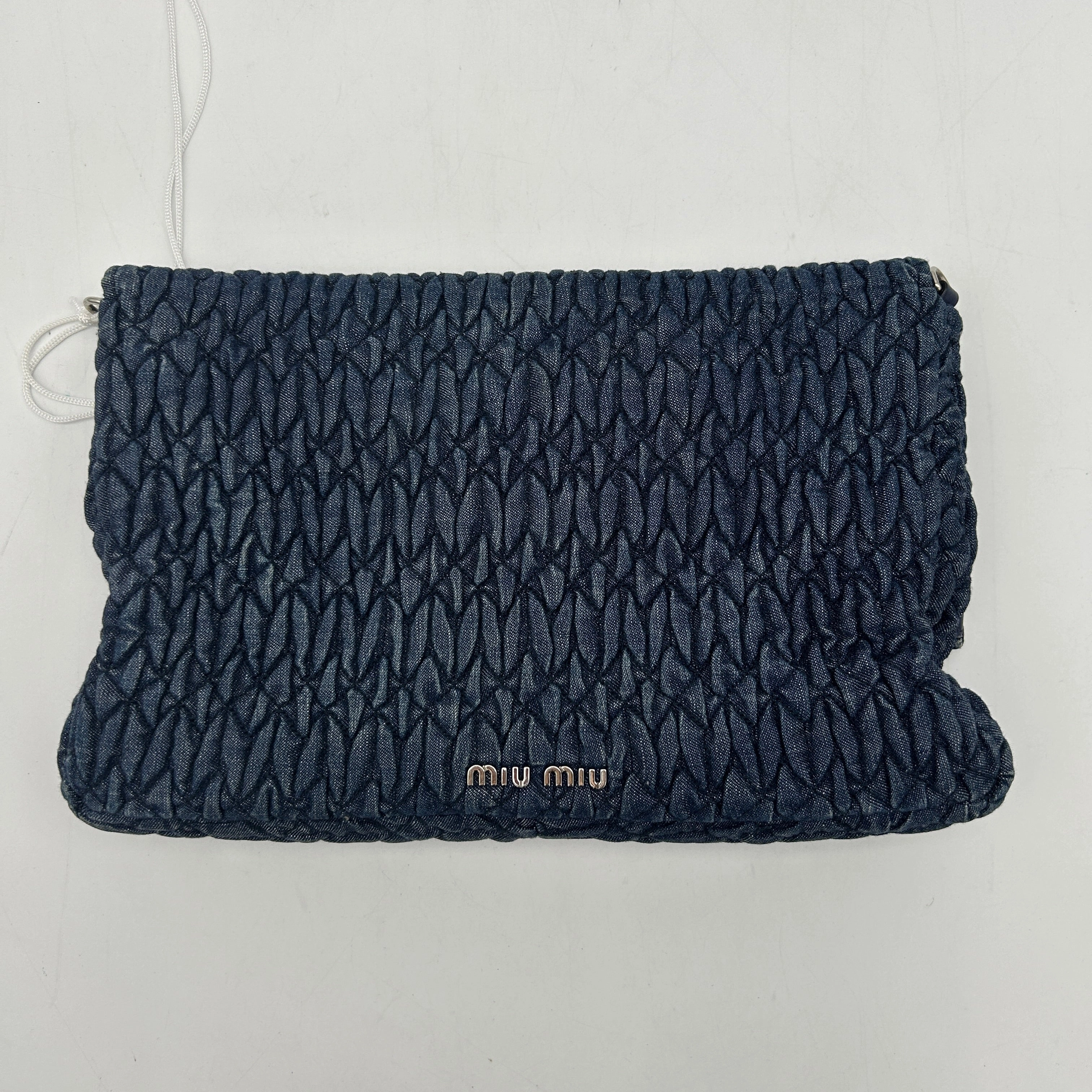 Miu Miu Blue Matelass Denim Leather Crystal Shoulder Bag