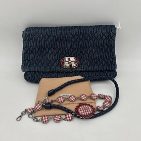 Miu Miu Blue Matelass Denim Leather Crystal Shoulder Bag