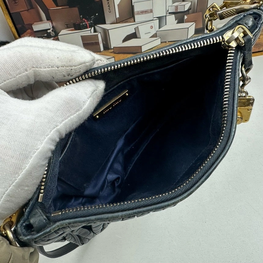 Miu Miu Matelass Leather Shoulder Bag Blue