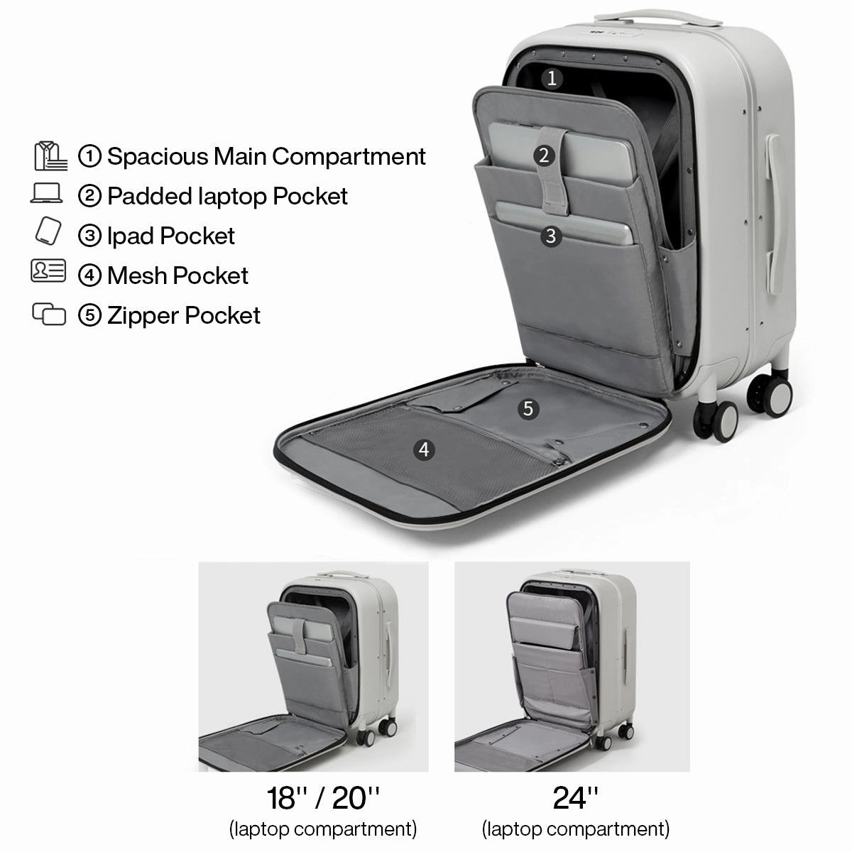 Mixi Patent Design Aluminum Frame Suitcase Carry On Rolling Luggage