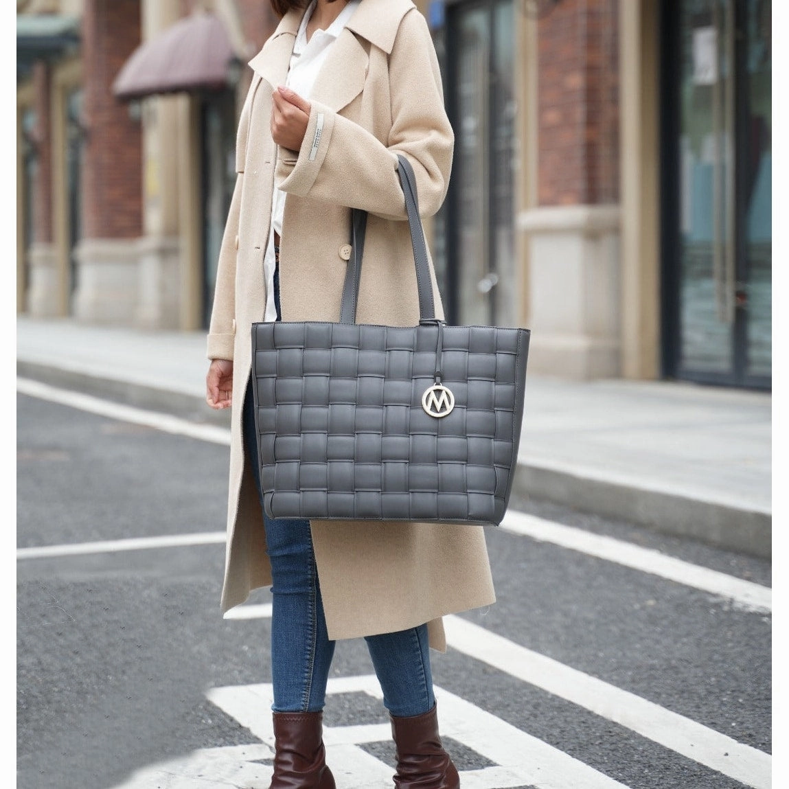 Mkfcollection Rowan Woven Tote Bag Vegan Leather Designer Handbag