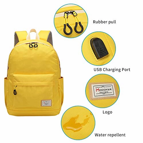 Modoker Travel Laptop Backpack for Women Men, College School Bookbag Vintage Backpack with USB Charging Port, Water Resistant Casual Daypack Fits 15.6 inch Macbook Yellow