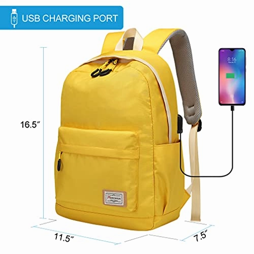 Modoker Travel Laptop Backpack for Women Men, College School Bookbag Vintage Backpack with USB Charging Port, Water Resistant Casual Daypack Fits 15.6 inch Macbook Yellow