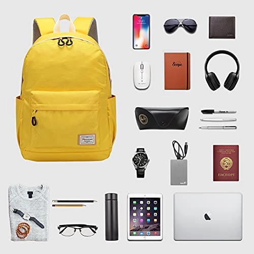 Modoker Travel Laptop Backpack for Women Men, College School Bookbag Vintage Backpack with USB Charging Port, Water Resistant Casual Daypack Fits 15.6 inch Macbook Yellow