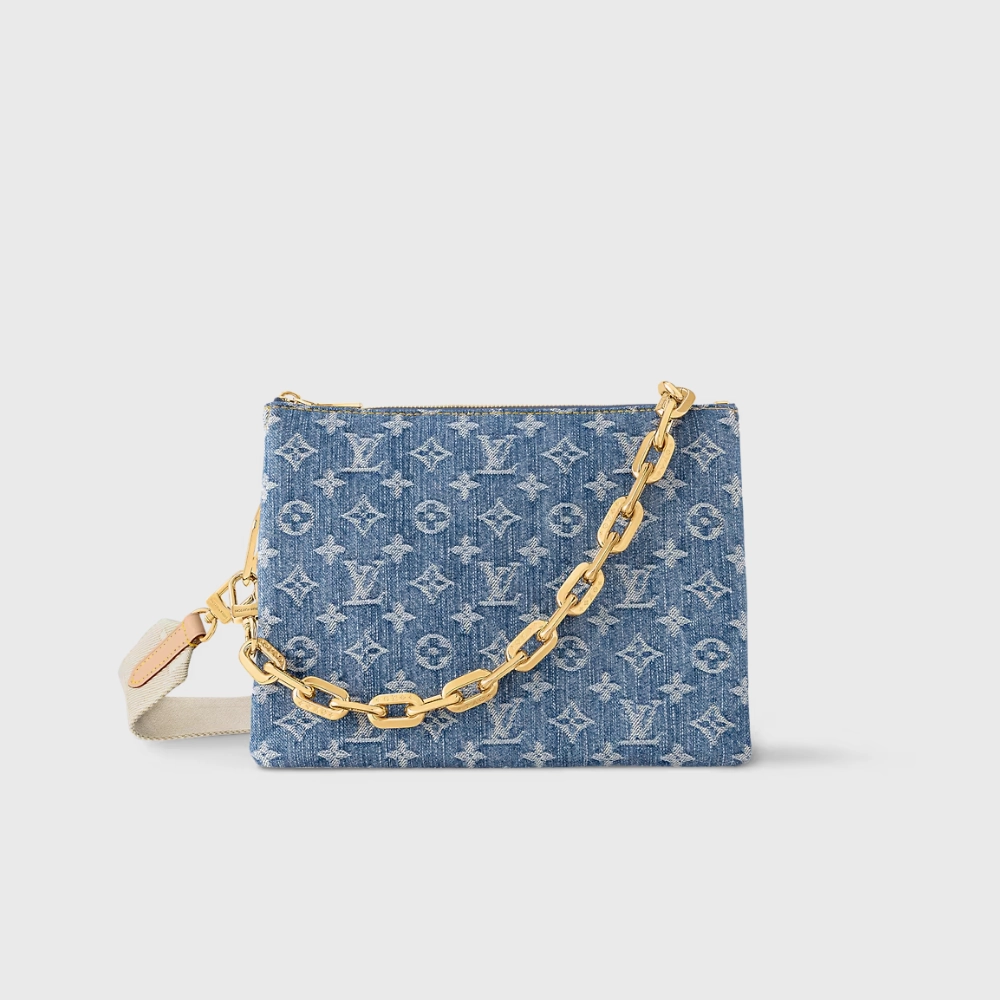 Monogram Denim Coussin PM Leather Crossbody Bag for Women