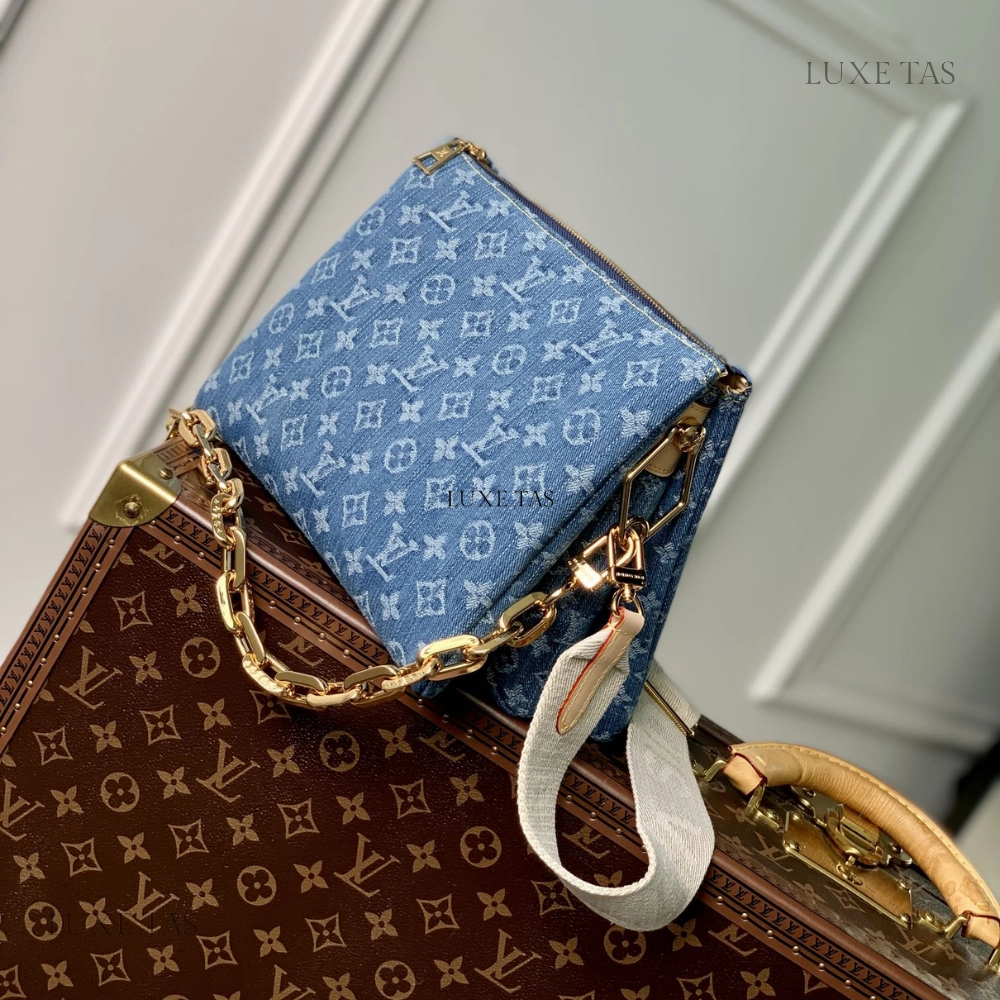Monogram Denim Coussin PM Leather Crossbody Bag for Women