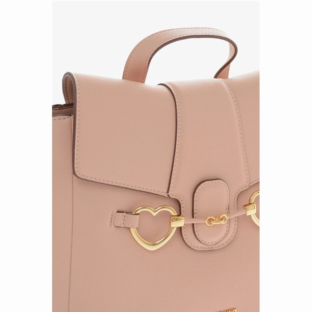 Moschino LOVE Faux Leather Backpack with Heart-Shaped Clamps