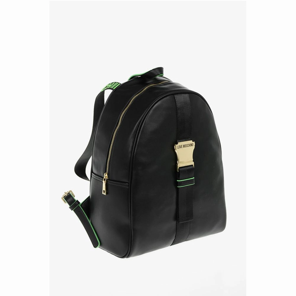Moschino LOVE Logoed Shoulder Strap Faux Leather SAFETY Backpack