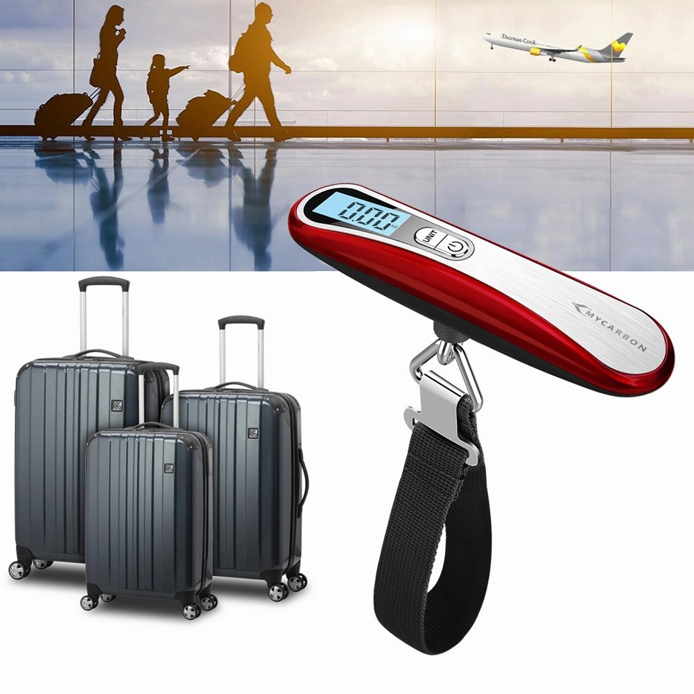 MYCARBON Digital Luggage Scale, Luggage Scale Travel Digital, 110 lbs Hanging Luggage Scale with Hook, Portable Suitcase Luggage Weight Scale with Backlit LCD Display Convertible Weight Units Red