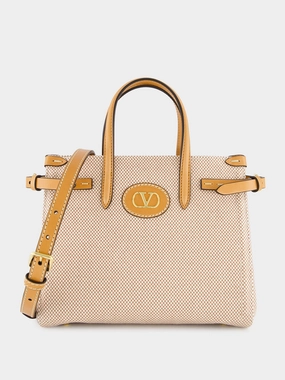Natural and Tobacco Antibes Small Canvas Shopping Bag