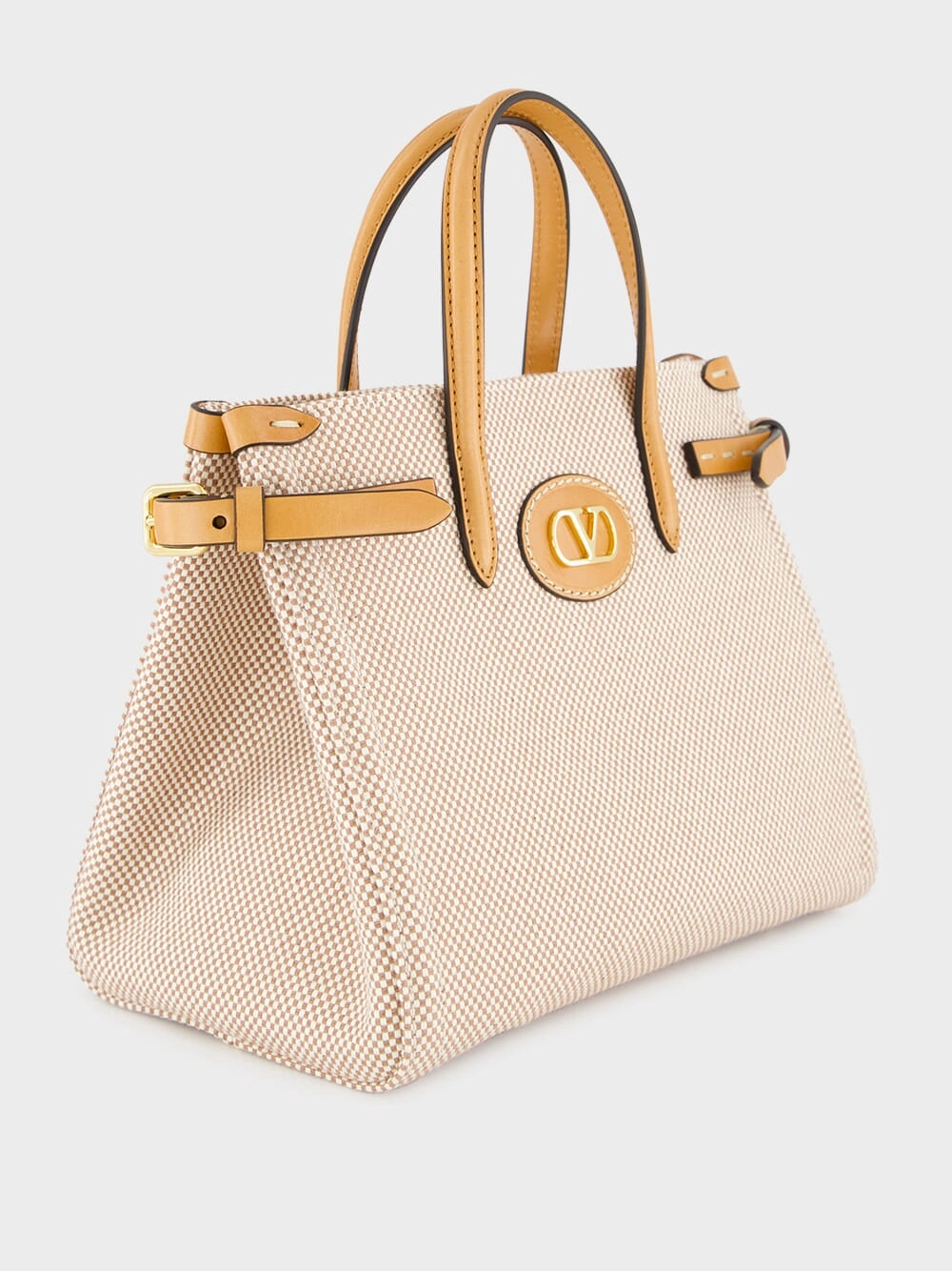 Natural and Tobacco Antibes Small Canvas Shopping Bag