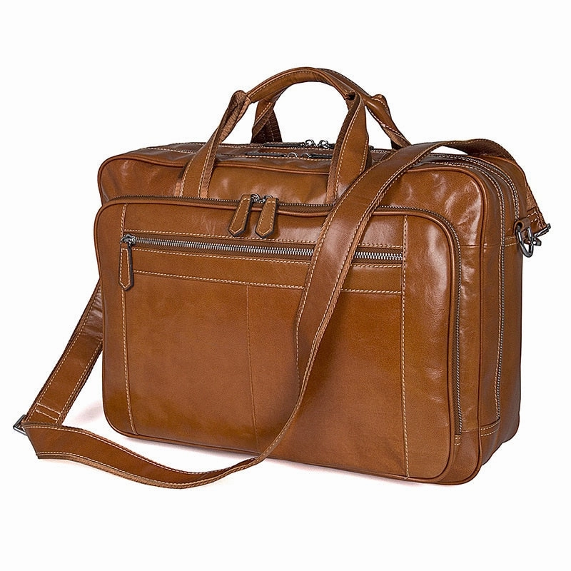 Nesitu Big Brown Genuine Leather 14'' 15.6" Laptop Men Briefcase Portfolio Male Business Travel