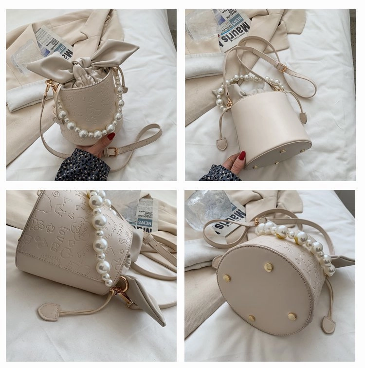 New Pearl Embossed Crossbody Tote Bucket Bag