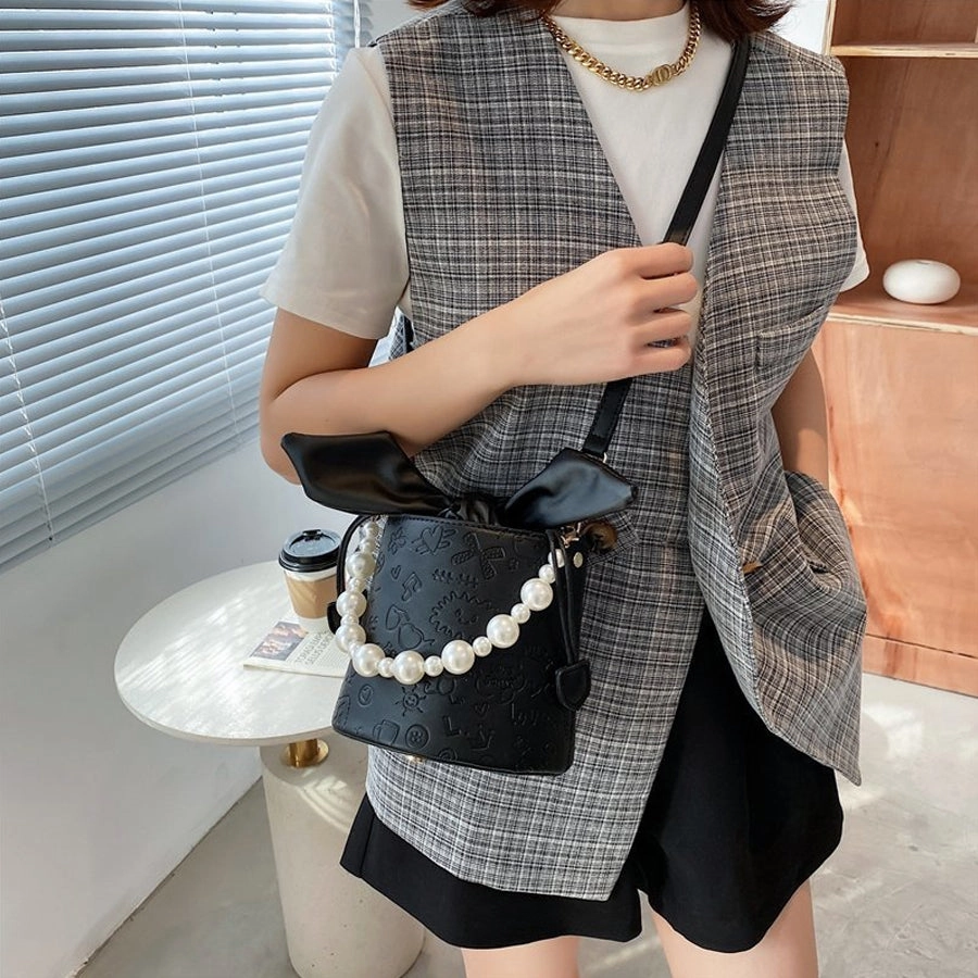 New Pearl Embossed Crossbody Tote Bucket Bag