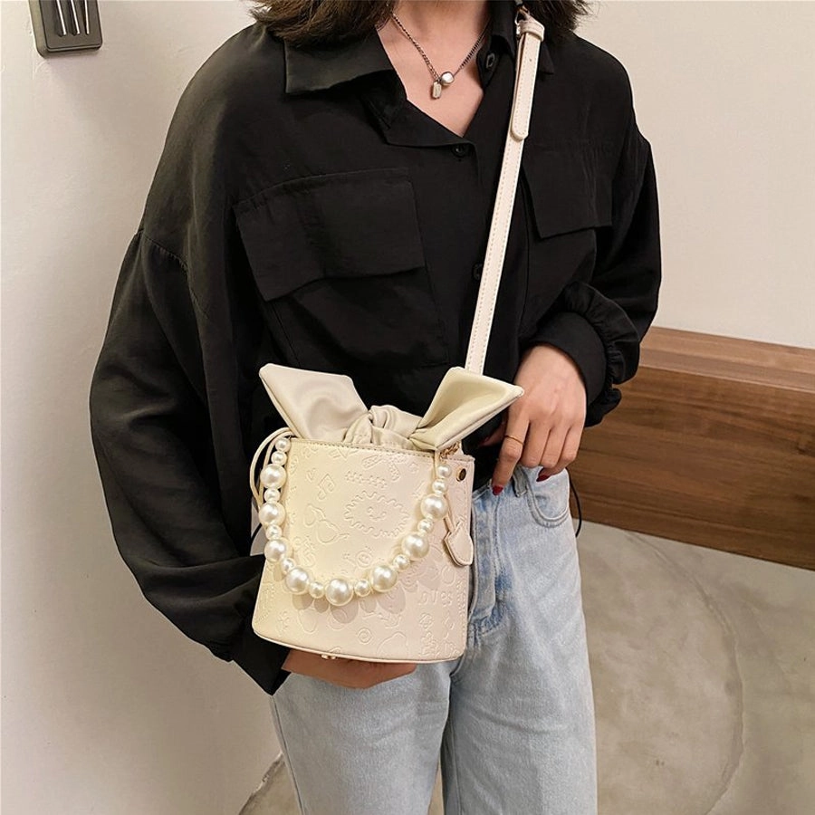 New Pearl Embossed Crossbody Tote Bucket Bag