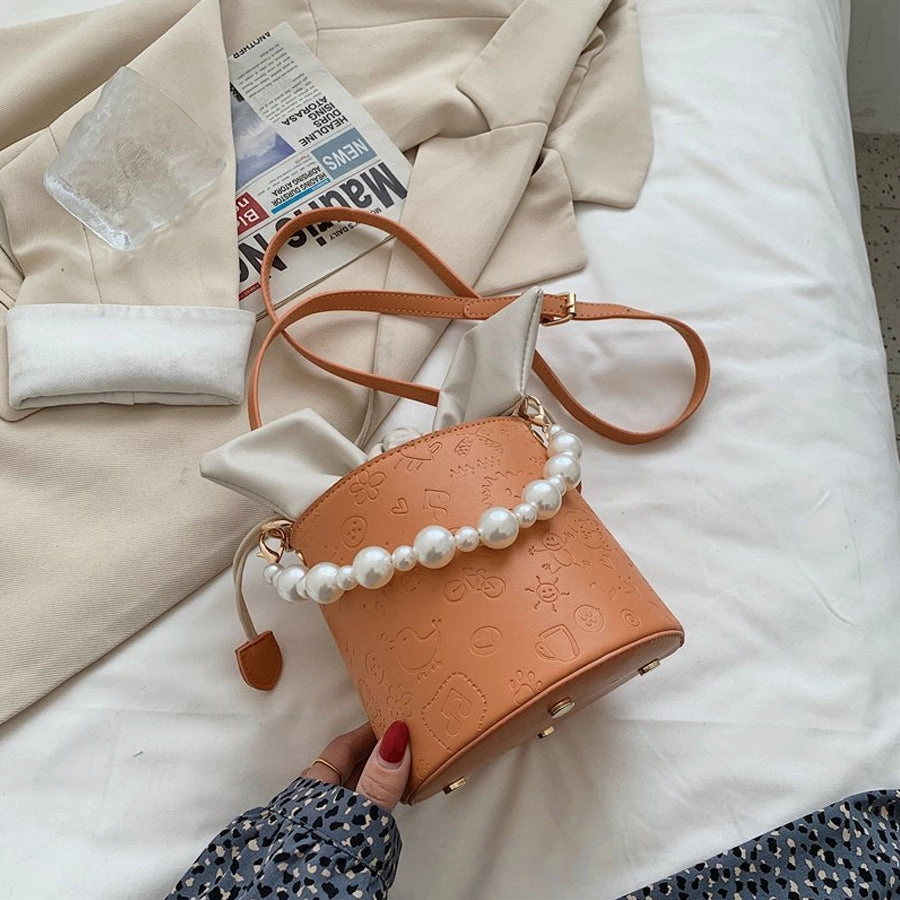 New Pearl Embossed Crossbody Tote Bucket Bag