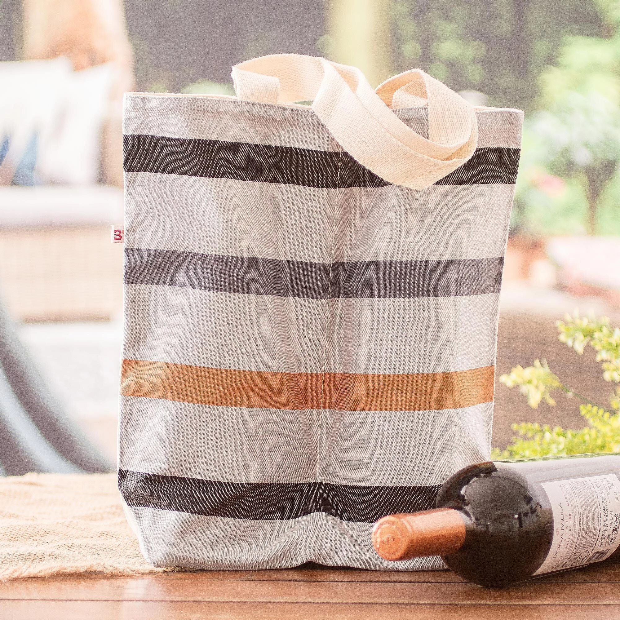 Novica Handmade Heres To Earth Cotton Wine Bottle Bag