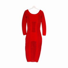Off The Shoulder Ribbed Knit Midi Dress Red Size 40