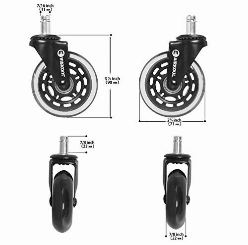 Office Chair Caster Wheels,Airkoul 5Pcs 3 Inches PU Replacements Wheels Universal Fit Safe for