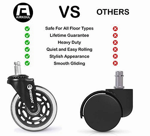 Office Chair Caster Wheels,Airkoul 5Pcs 3 Inches PU Replacements Wheels Universal Fit Safe for