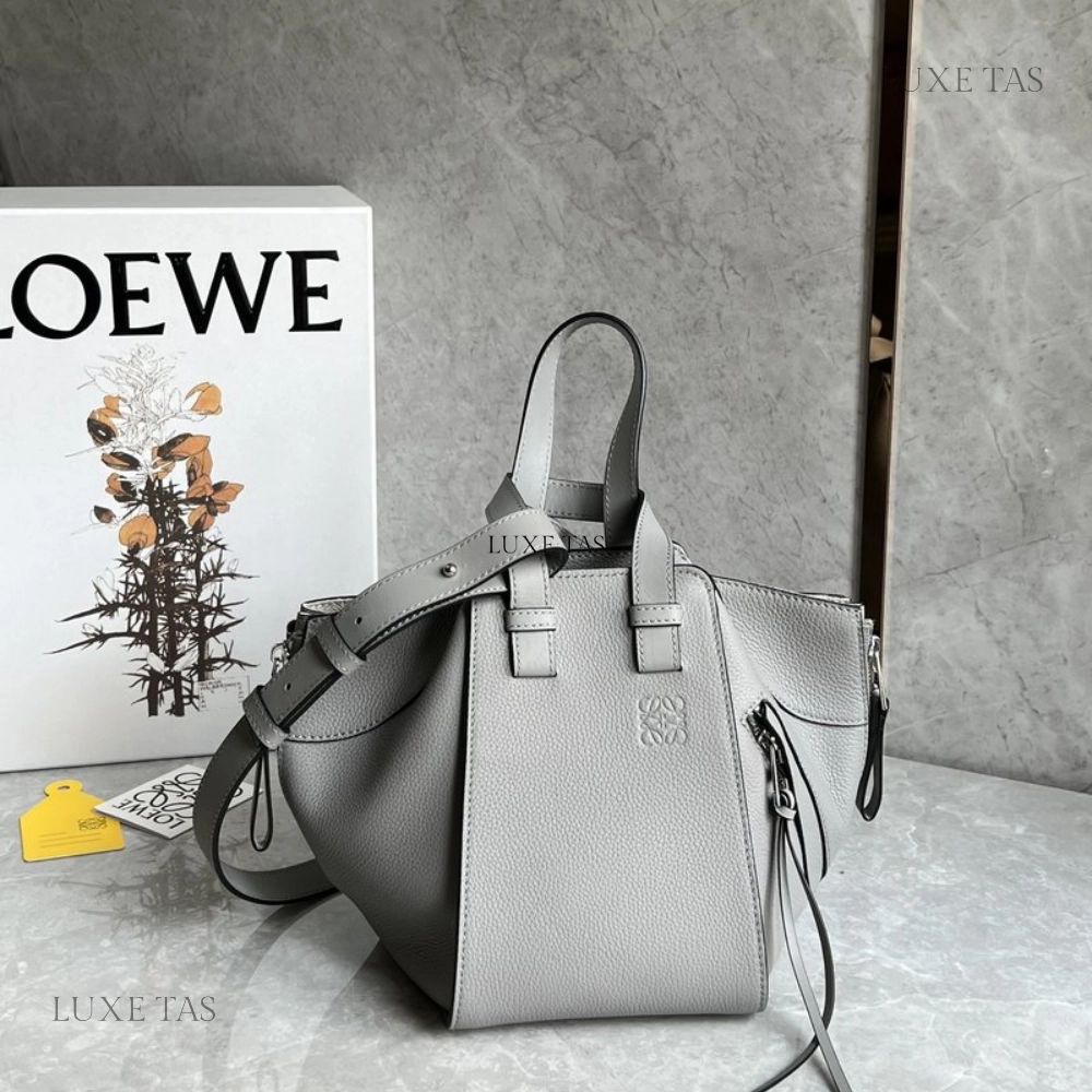 Pearl Grey Compact Hammock Bag In Soft Grained Calfskin Leather Crossbody Bag for Women