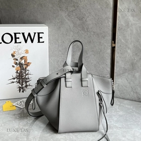 Pearl Grey Compact Hammock Bag In Soft Grained Calfskin Leather Crossbody Bag for Women