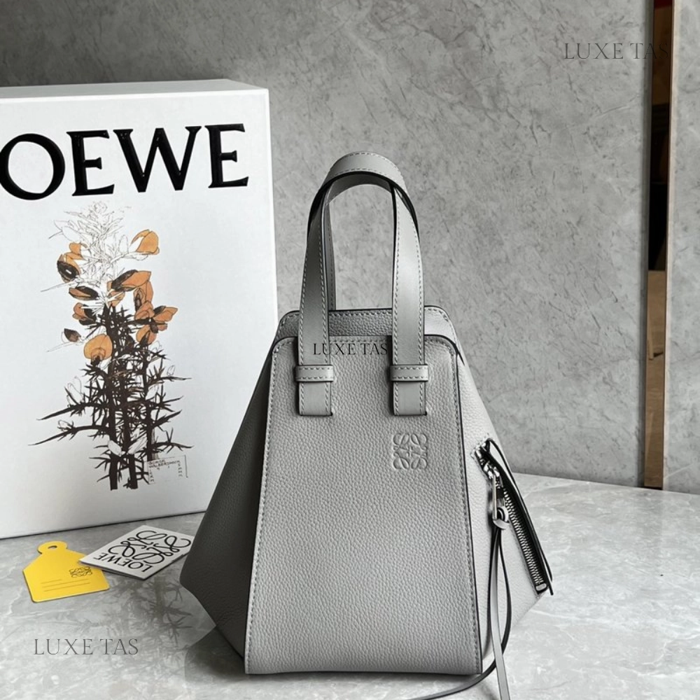 Pearl Grey Compact Hammock Bag In Soft Grained Calfskin Leather Crossbody Bag for Women