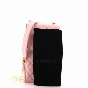 Pearl Strap Phone Holder Crossbody Bag Quilted Lambskin