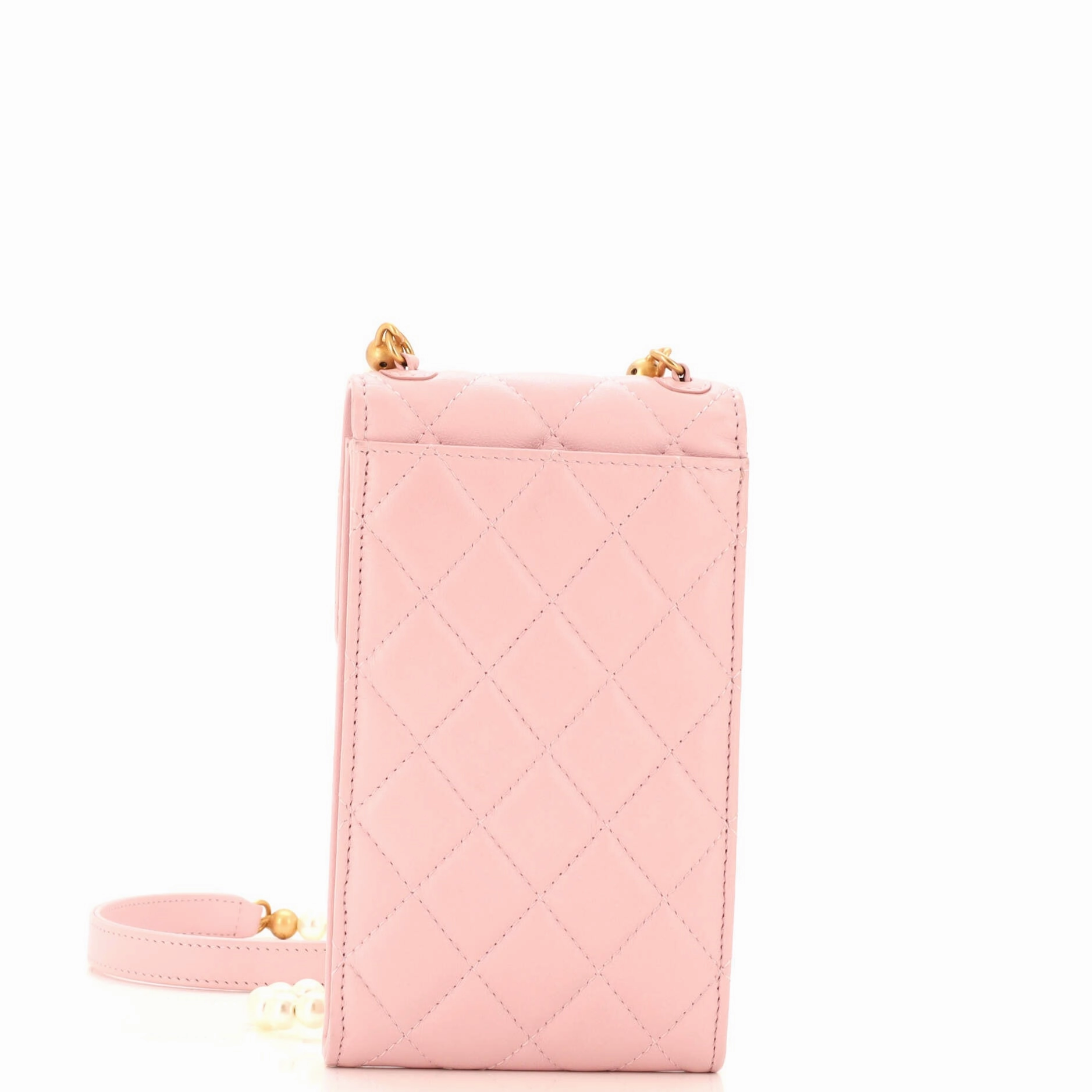 Pearl Strap Phone Holder Crossbody Bag Quilted Lambskin