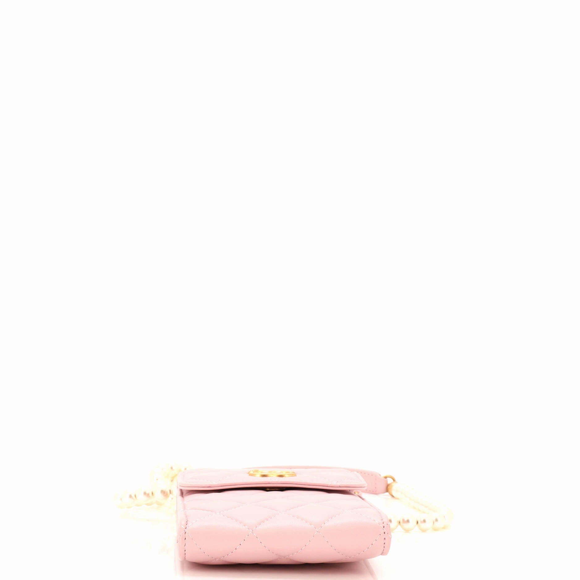 Pearl Strap Phone Holder Crossbody Bag Quilted Lambskin