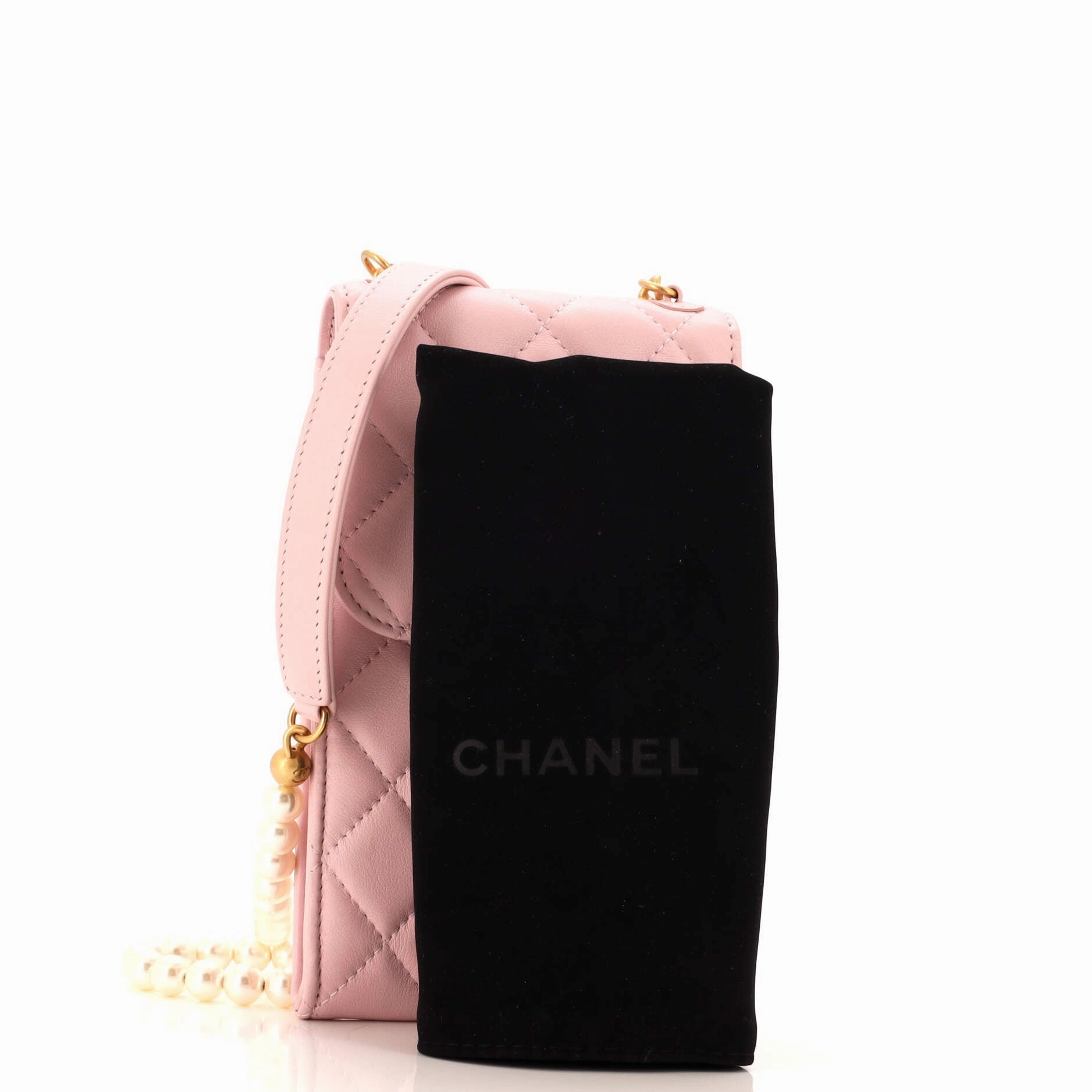 Pearl Strap Phone Holder Crossbody Bag Quilted Lambskin