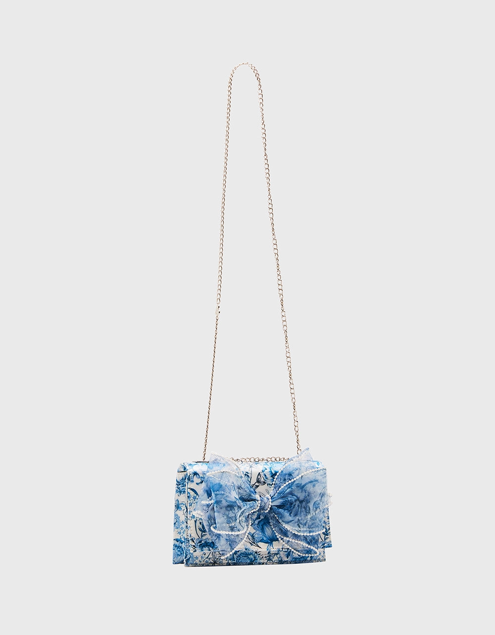 PEARL TRIMMED BOW BAG BLUE