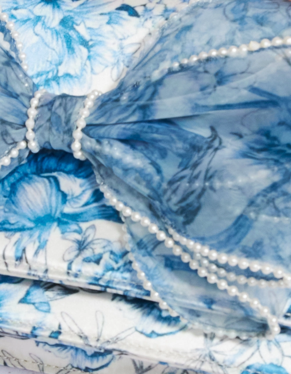 PEARL TRIMMED BOW BAG BLUE