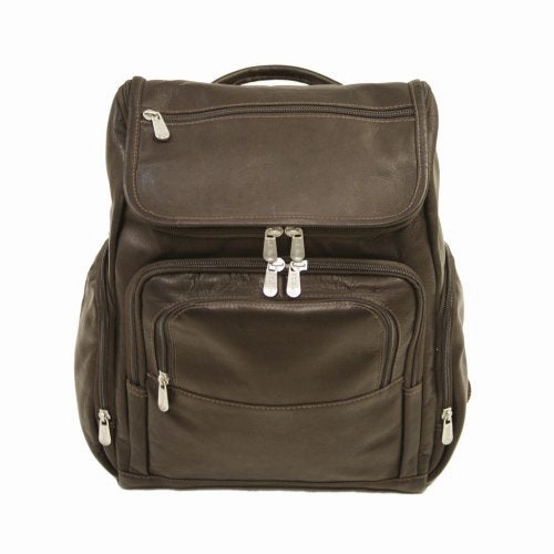 Piel Leather Multi-Pocket Laptop Backpack, Chocolate, One Size