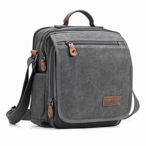 Plambag Canvas Messenger Bag Small Travel School Crossbody Bag Fit iPad Grey