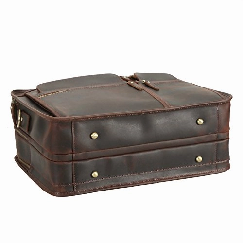Polare Men'S 17" Full Grain Leather Messenger Bag For Laptop Briefcase Tote