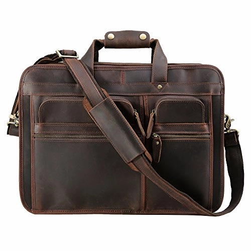 Polare Men'S 17" Full Grain Leather Messenger Bag For Laptop Briefcase Tote