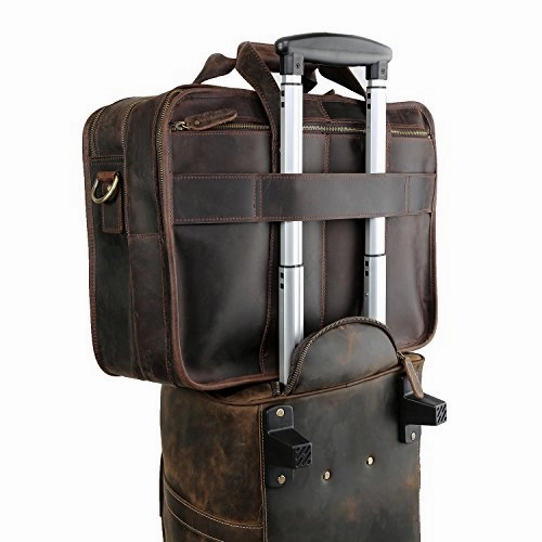 Polare Men'S 17" Full Grain Leather Messenger Bag For Laptop Briefcase Tote