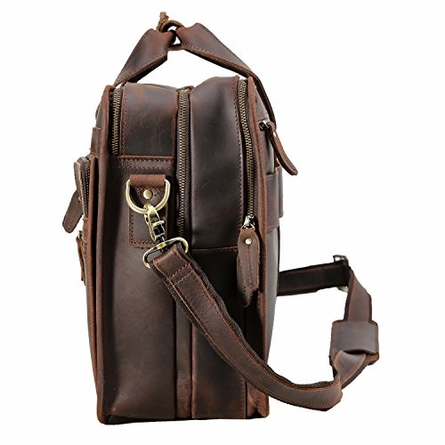 Polare Men'S 17" Full Grain Leather Messenger Bag For Laptop Briefcase Tote
