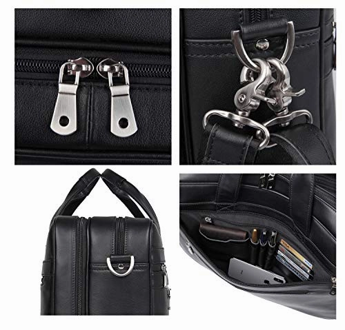 Polare Real Soft Nappa Leather 17" Laptop Case Professional Briefcase Business Bag For Men (Black)