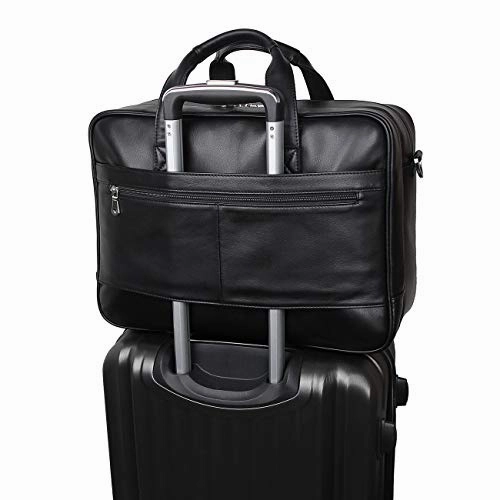 Polare Real Soft Nappa Leather 17" Laptop Case Professional Briefcase Business Bag For Men (Black)