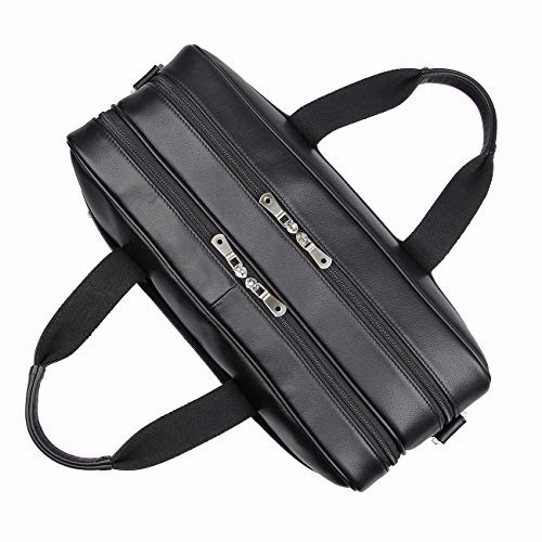 Polare Real Soft Nappa Leather 17" Laptop Case Professional Briefcase Business Bag For Men (Black)
