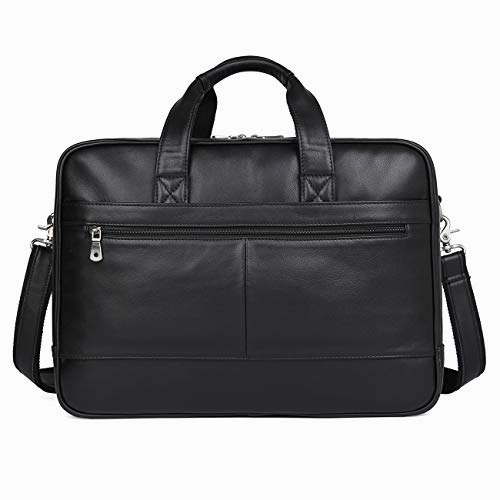 Polare Real Soft Nappa Leather 17" Laptop Case Professional Briefcase Business Bag For Men (Black)