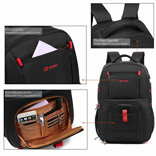 POSO Laptop Travel Backpack 17.3 Inch Computer Bag with USB Port Business Rucksack Hiking