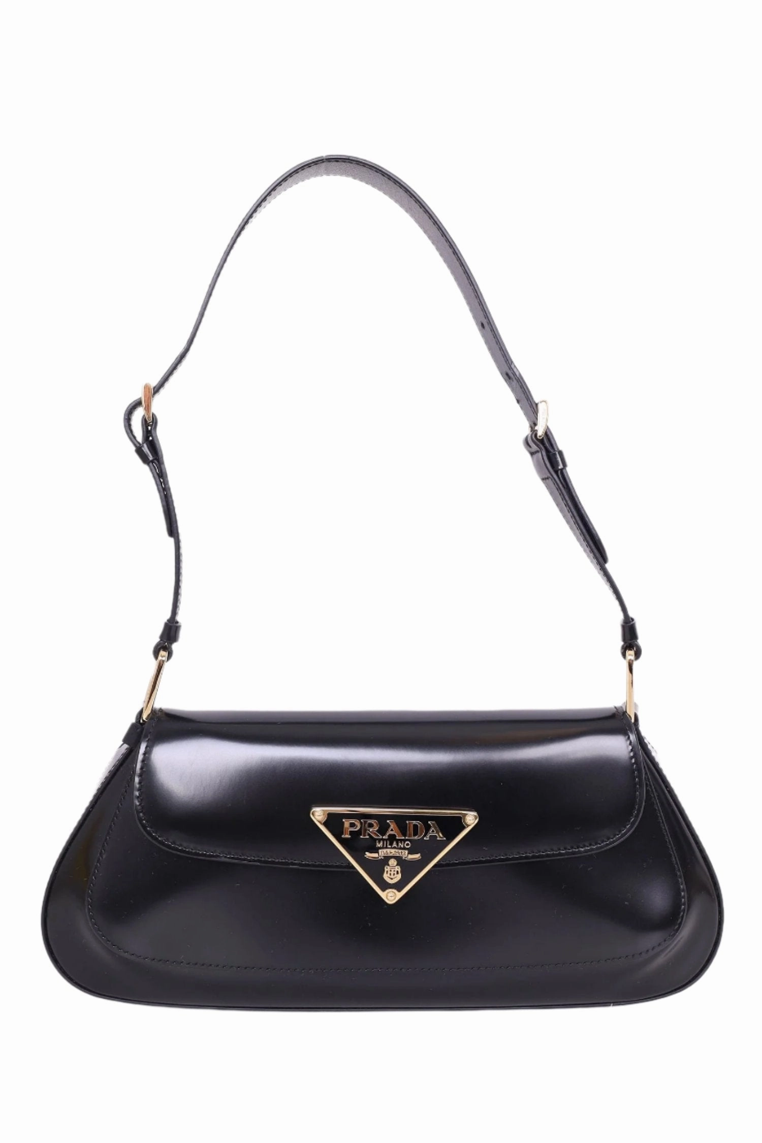 Prada Black Calf Leather Cleo Logo Plaque Shoulder Bag